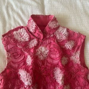 Vintage Pink Floral Lace and Ribbon Long Dress Fits a size 0